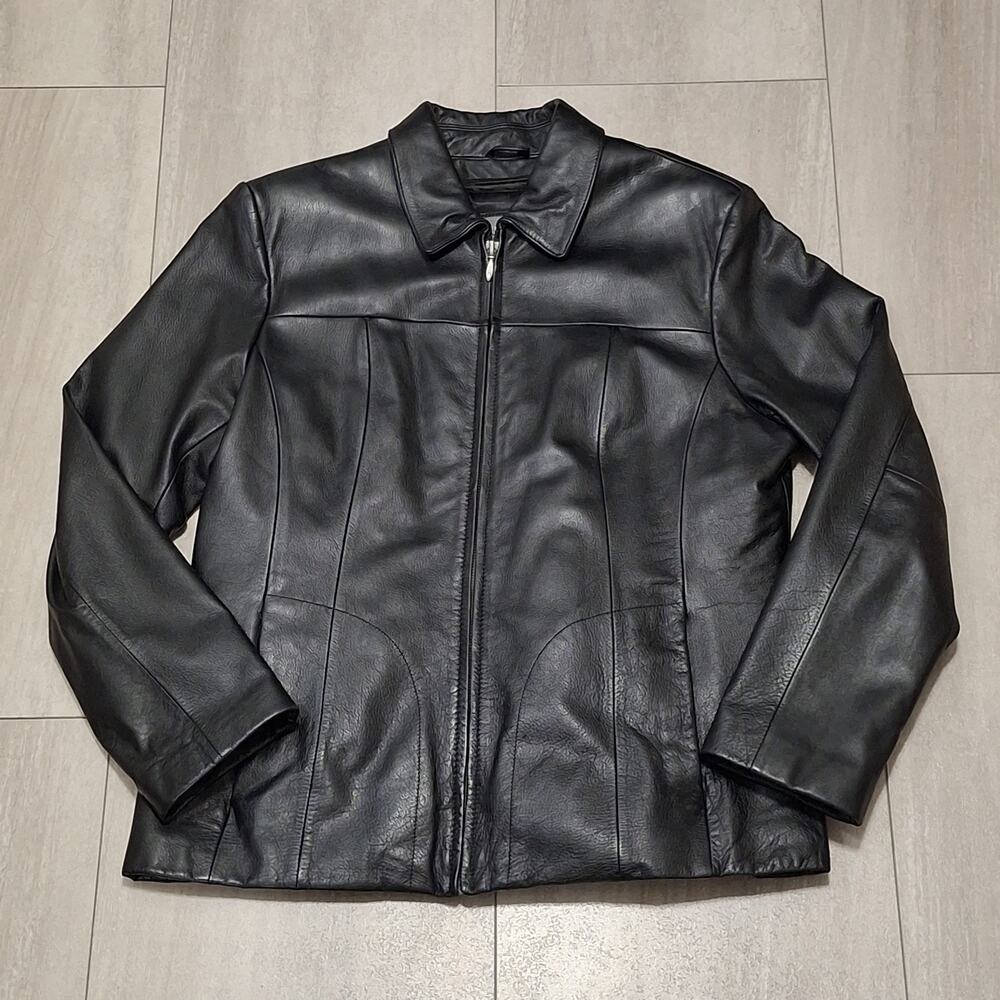 Men's Genuine Wilson’s Leather Jacket- Black Full Zip Collared Womens LARGE